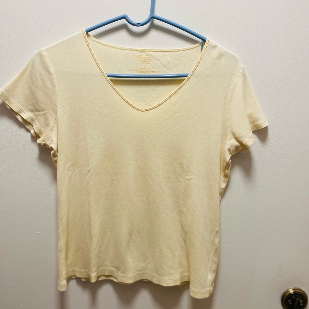 NWOT Talbots 100% Pima Cotton V Neck Tee Top Pale Yellow  Soft Small